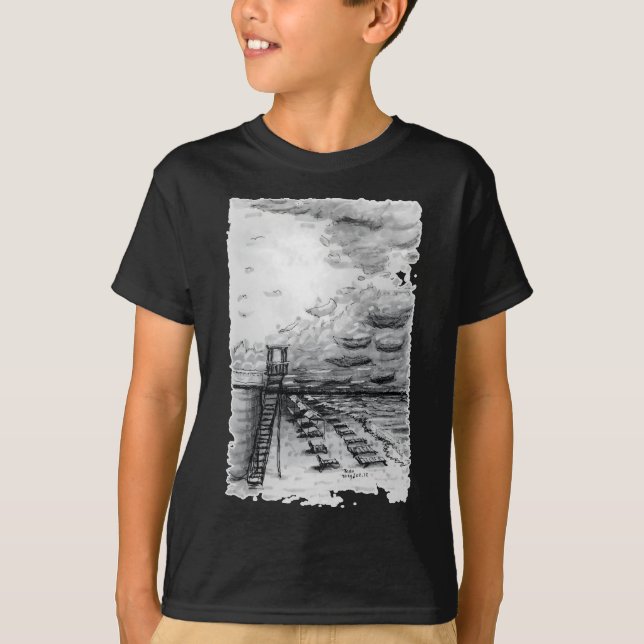 Cancun Beach cloudy black and white T-Shirt (Front)