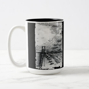 Cancun Beach cloudy black and white Two-Tone Coffee Mug