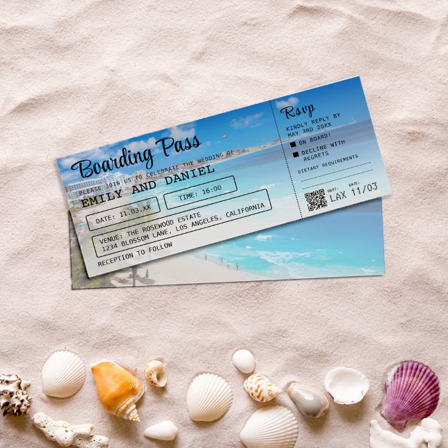 Cancun Beach Destination Boarding Pass Wedding  Invitation (Creator Uploaded)