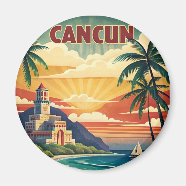 Cancun Beach Mexico Vintage Travel Magnet (Front)