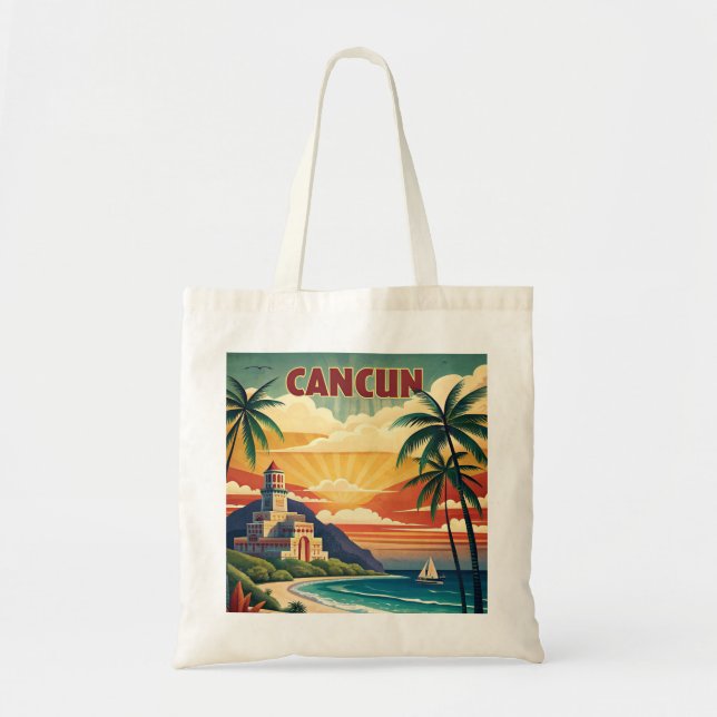 Cancun Beach Mexico Vintage Travel Tote Bag (Front)