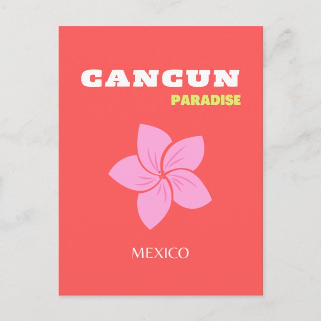 Cancun, Cancun Travel Art, Preppy, Pink, Red Holiday Postcard (Front)