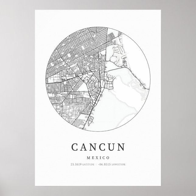 Cancun Cartography Map Poster (Front)