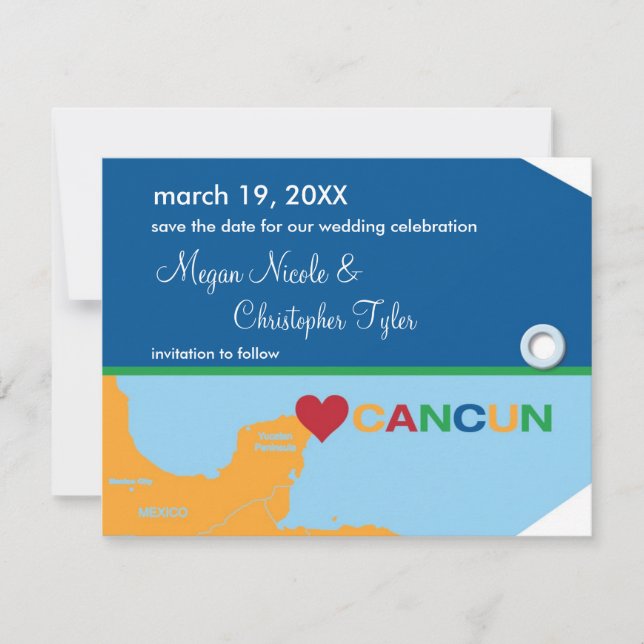 Cancun Luggage Tag Save the Date Announcement (Front)