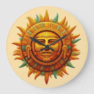 Cancun Mayan Mask Mexico Travel Large Clock