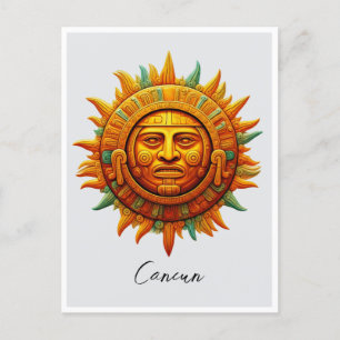 Cancun Mayan Sun God Mexico Travel Postcard