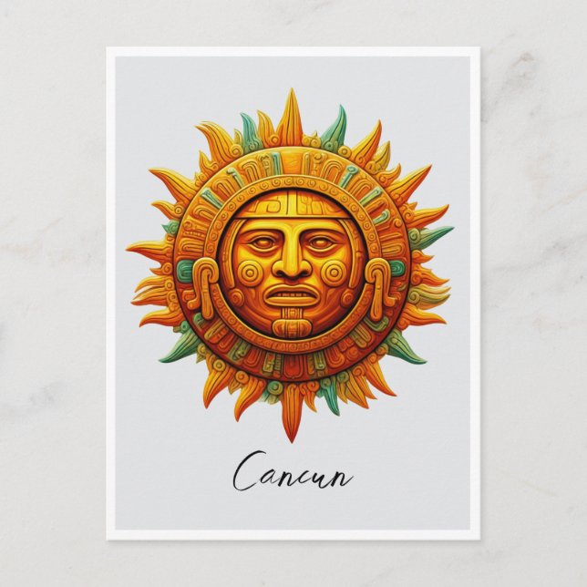 Cancun Mayan Sun God Mexico Travel Postcard (Front)