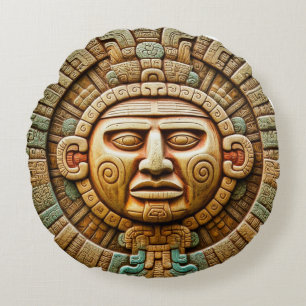 Cancun Mayan Sun God Mexico Travel Round Cushion