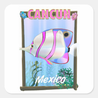 Cancun Mexican tropical travel poster Square Sticker