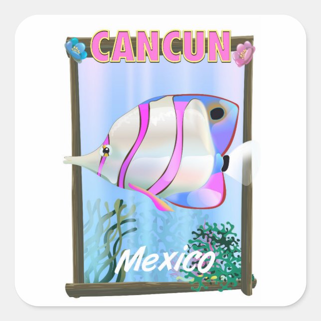 Cancun Mexican tropical travel poster Square Sticker (Front)