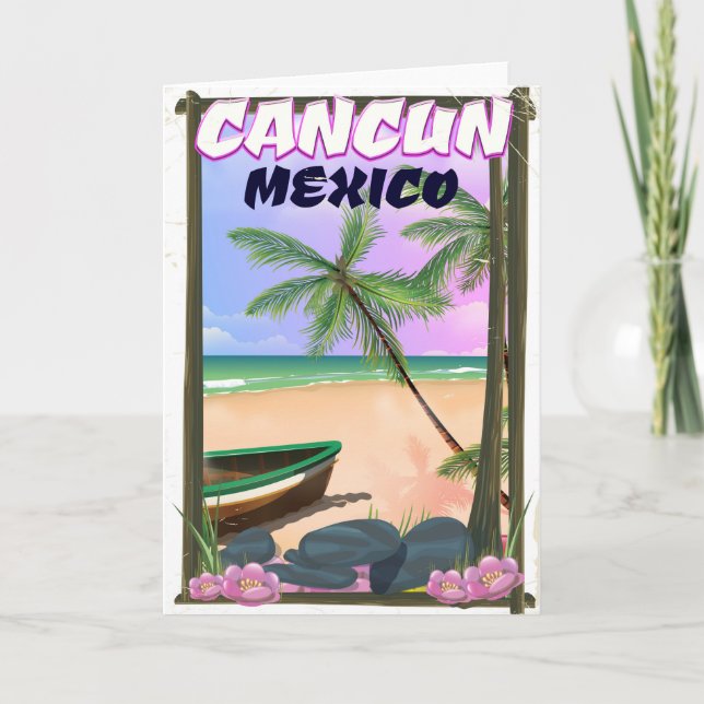 Cancun Mexico beach poster. Holiday Card (Front)