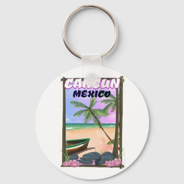 Cancun Mexico beach poster. Key Ring (Front)