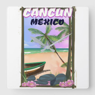 Cancun Mexico beach poster. Square Wall Clock