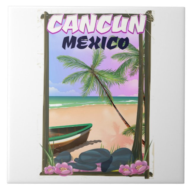 Cancun Mexico beach poster. Tile (Front)