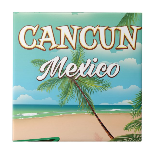 Cancun Mexico beach poster Tile (Front)