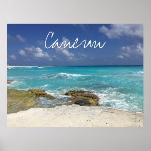 Cancun Mexico Beach Rocky Ocean Waves Postcard Poster