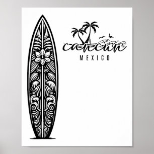 Cancun Mexico Beach Surfing Surfboard Retro Poster