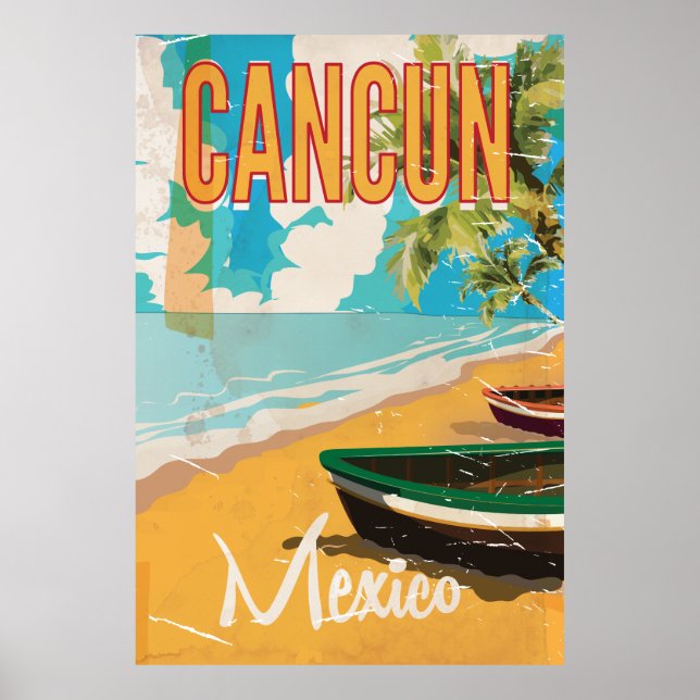 Cancun Mexico Beach Vintage travel poster print (Front)