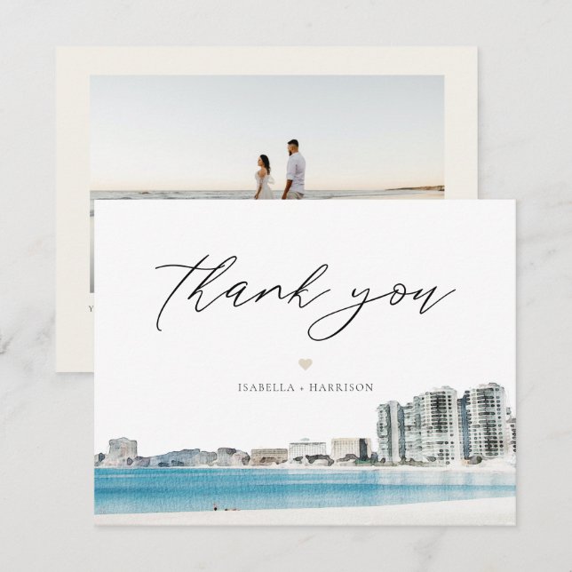 CANCUN Mexico Beach Wedding Photo Thank You Card (Front/Back)