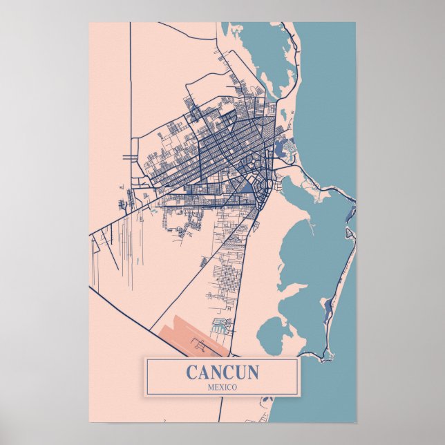 Cancun Mexico Breezy City Map Travel Poster (Front)