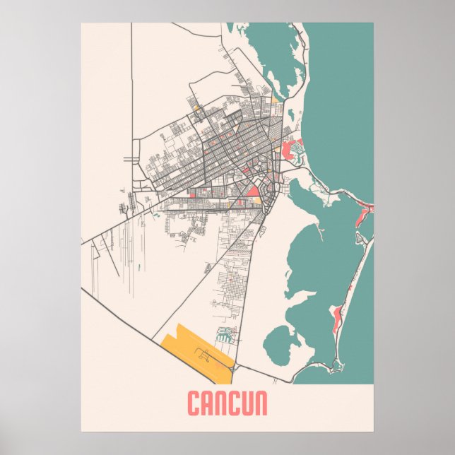 Cancun - Mexico Chalk City Map Poster (Front)