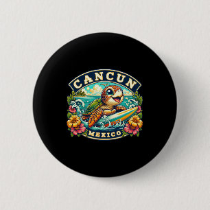 Cancun Mexico Cute Sea Turtle Surfing  6 Cm Round Badge
