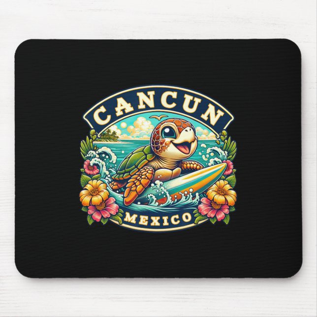 Cancun Mexico Cute Sea Turtle Surfing  Mouse Mat (Front)