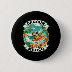 Cancun Mexico Cute Sea Turtle Surfing Summer Vacat 6 Cm Round Badge