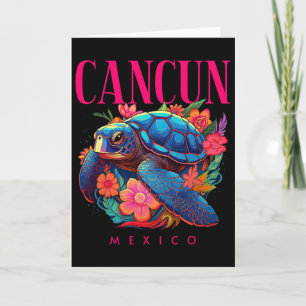 Cancun Mexico Floral Beach Turtle Souvenir Card