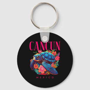 Cancun Mexico Floral Beach Turtle Souvenir Key Ring