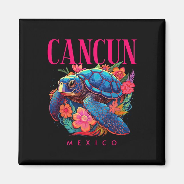Cancun Mexico Floral Beach Turtle Souvenir  Magnet (Front)