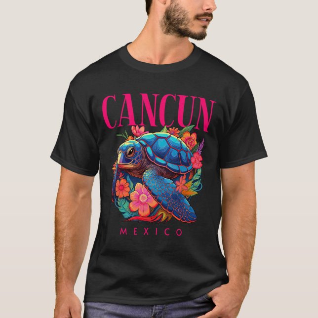 Cancun Mexico Floral Beach Turtle Souvenir  T-Shirt (Front)
