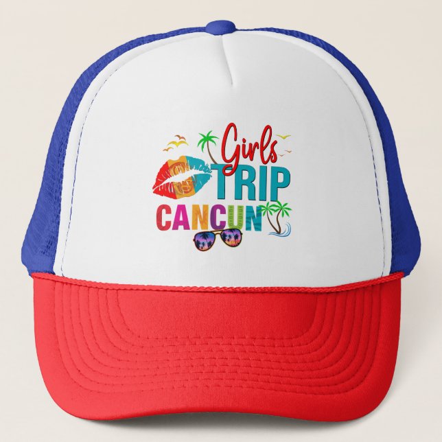 Cancun Mexico Girls Trip Colorful Vacations  Trucker Hat (Front)
