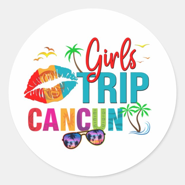 Cancun Mexico Girls Trip Colourful Vacations  Classic Round Sticker (Front)