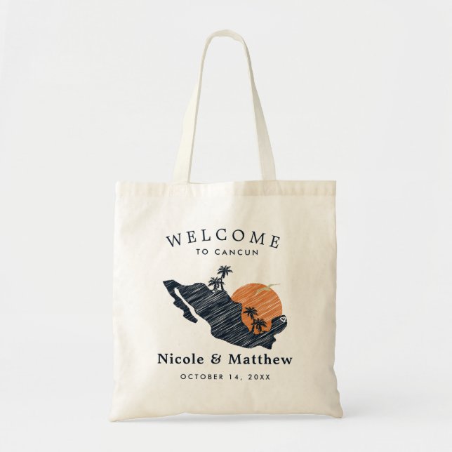 Cancun Mexico Map Minimalist Wedding Welcome Tote Bag (Front)