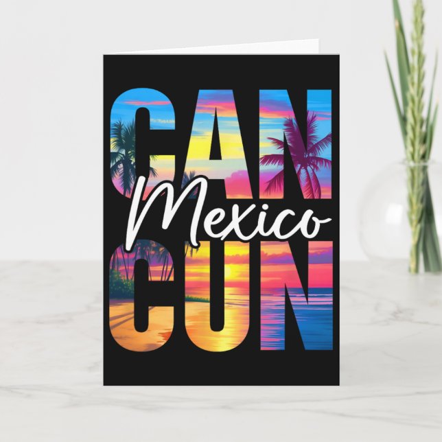 Cancun Mexico Palm Tree Sunset Beach Summer Vacati Card (Front)