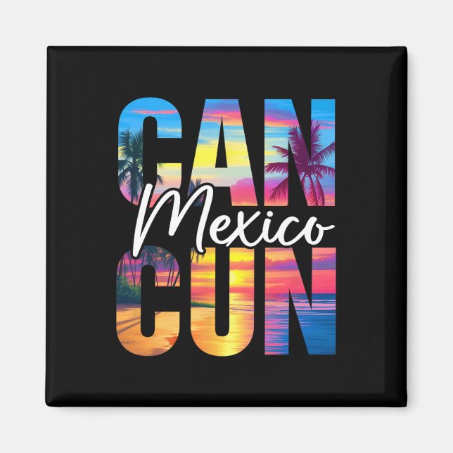Cancun Mexico Palm Tree Sunset Beach Summer Vacati Magnet (Front)