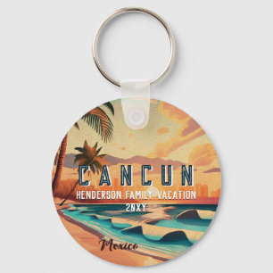 Cancún Mexico Palm Tree Sunset Travel Souvenir Key Ring