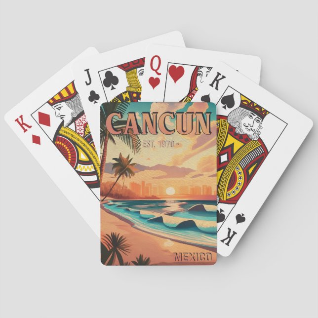 Cancún Mexico Palm Tree Sunset Travel Souvenir Playing Cards (Back)