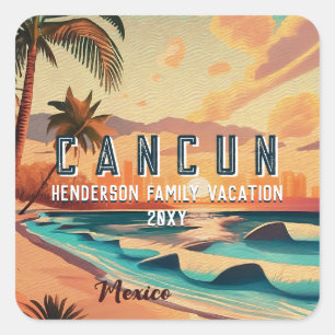 Cancún Mexico Palm Tree Sunset Travel Souvenir Square Sticker