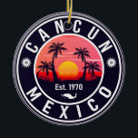 Cancun Mexico Palm Tree Vintage Travel Souvenir Ceramic Tree Decoration<br><div class="desc">Cancun Beach Mexico Vintage 60s Souvenirs. Cancún Beach Mexico - Retro Tropical Palm Tree 60s Souvenirs Vintage design makes a great Christmas or Birthday gift for fans of Cancun Beach beach. The retro summer vibe design is a perfect gift for travel lovers and tropical destination fans.</div>