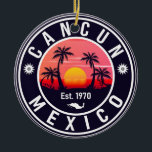 Cancun Mexico Palm Tree Vintage Travel Souvenir Ceramic Tree Decoration<br><div class="desc">Cancun Beach Mexico Vintage 60s Souvenirs. Cancún Beach Mexico - Retro Tropical Palm Tree 60s Souvenirs Vintage design makes a great Christmas or Birthday gift for fans of Cancun Beach beach. The retro summer vibe design is a perfect gift for travel lovers and tropical destination fans.</div>