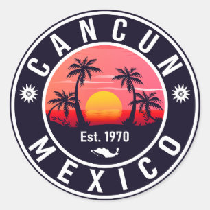 Cancun Mexico Palm Tree Vintage Travel Souvenir Classic Round Sticker