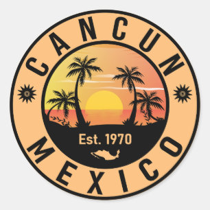 Cancun Mexico Palm Tree Vintage Travel Souvenir Classic Round Sticker