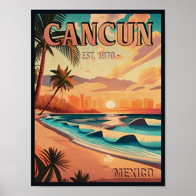 Cancún Mexico Palm Tree Vintage Travel Souvenir Poster (Front)