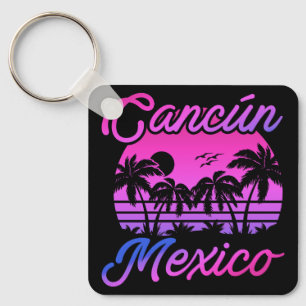 Cancun Mexico Palm Trees Retro Travel Souvenirs Key Ring