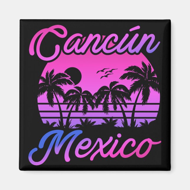 Cancun Mexico Palm Trees Retro Travel Souvenirs Magnet (Front)
