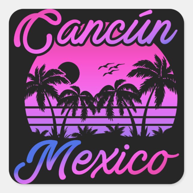 Cancun Mexico Palm Trees Retro Travel Souvenirs Square Sticker (Front)