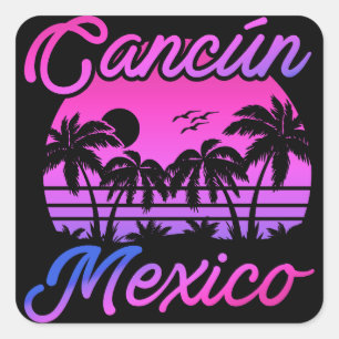 Cancun Mexico Palm Trees Retro Travel Souvenirs Square Sticker