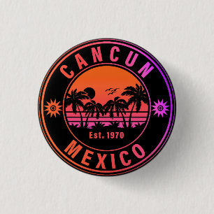 Cancun Mexico Palm Trees Vintage Travel Souvenirs 3 Cm Round Badge